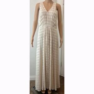 Anne Klein Vintage 90's Cream Pleated Textured Maxi Dress